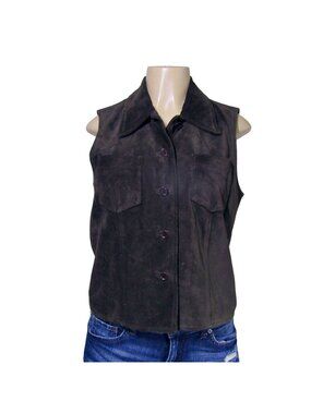 Ann Taylor CHOCOLATE Brown SUEDE Leather Western Cowgirl Rodeo Boho Vest M